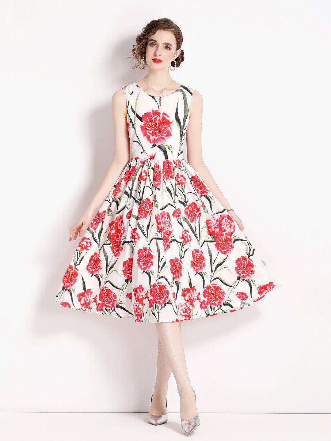 jc collection floral printed sleeveless fit & flare midi dress