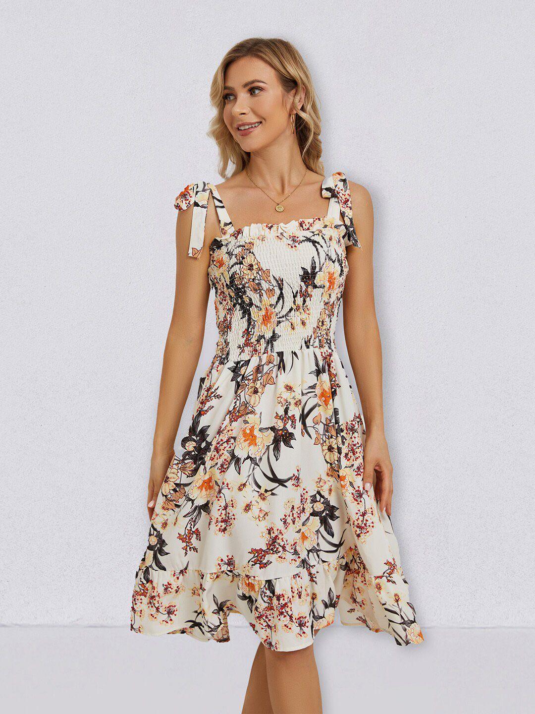 jc collection floral printed smocked fit & flare dress