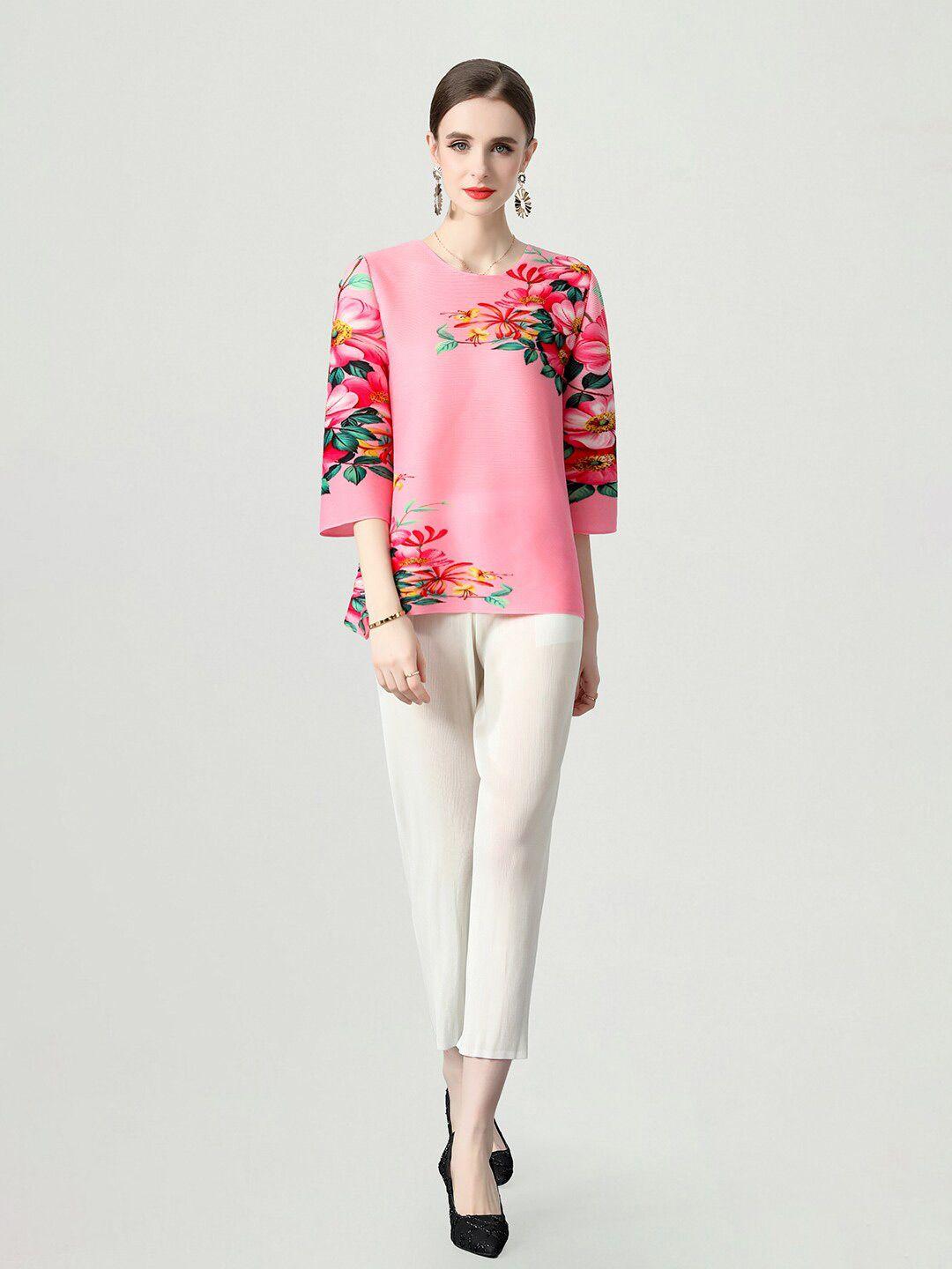 jc collection floral printed top & cropped trouser