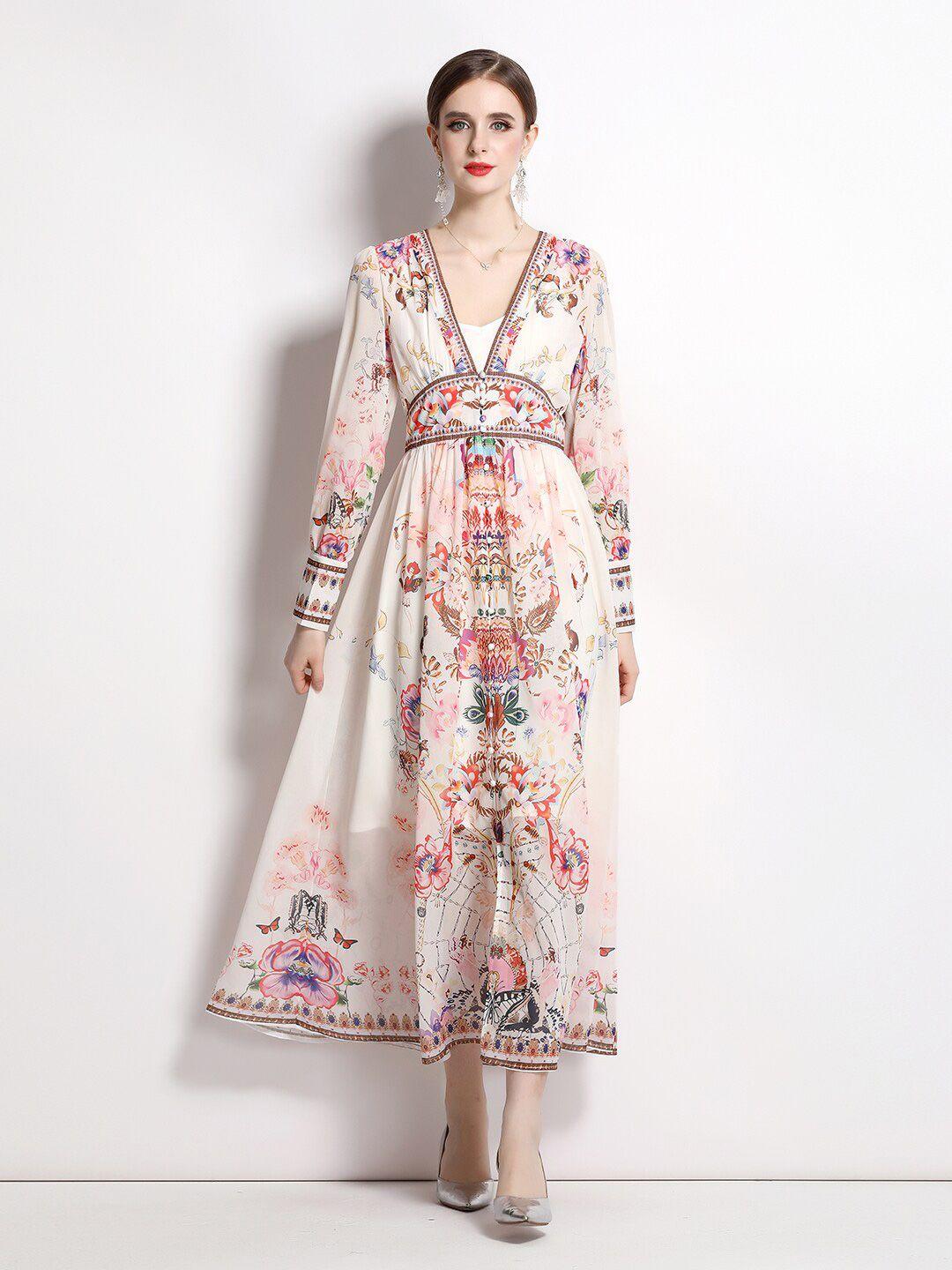 jc collection floral printed v-line maxi dress