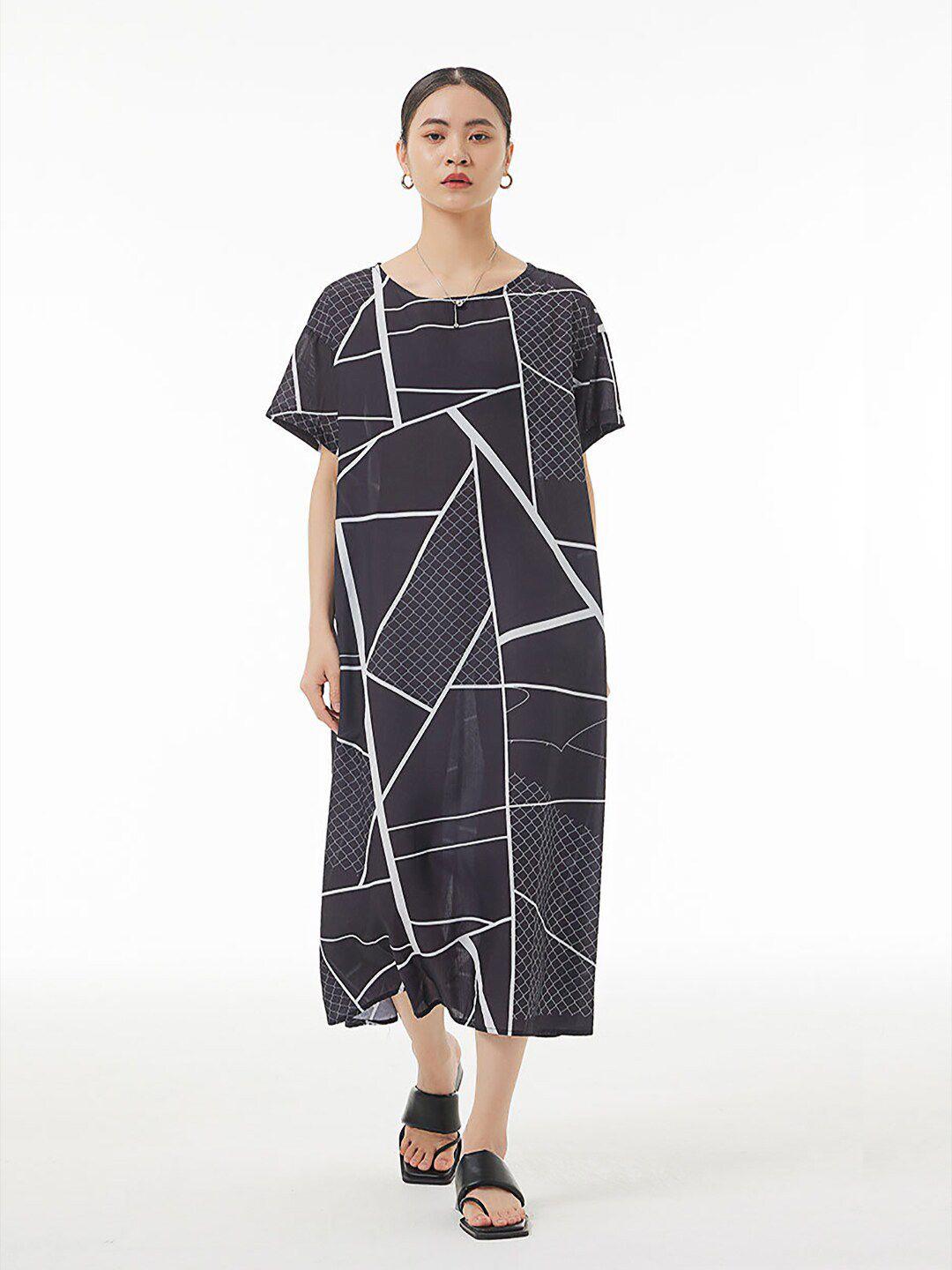 jc collection geometric printed flared sleeve pure cotton a-line midi dress