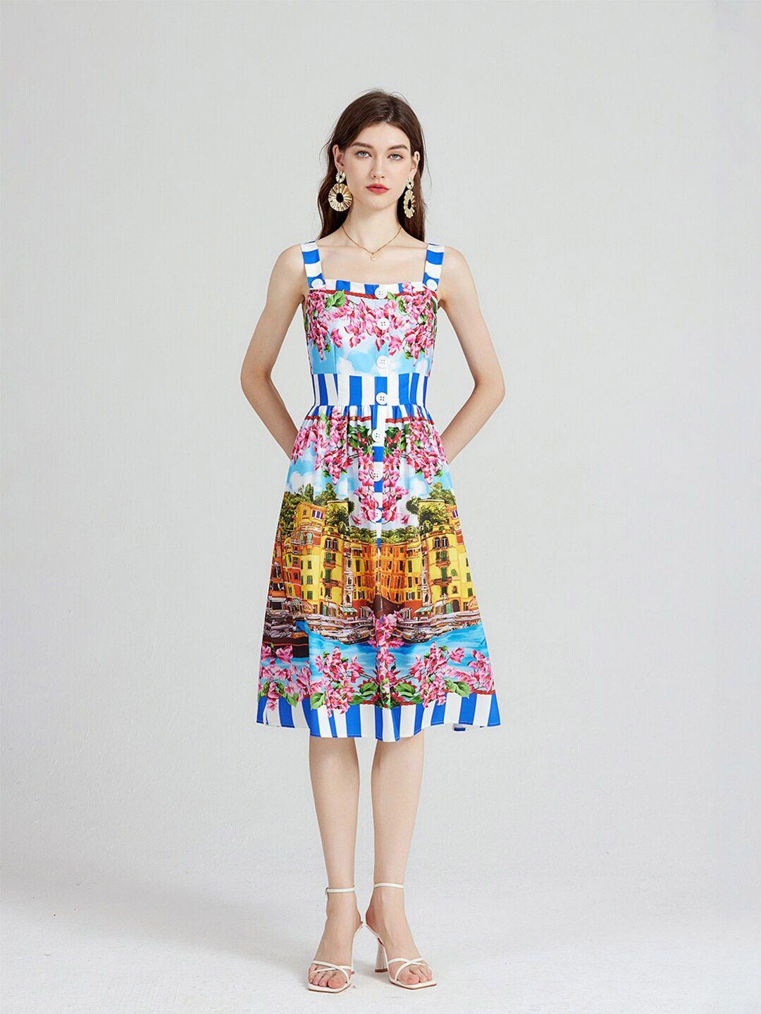 jc collection graphic printed sleeveless fit & flare dress