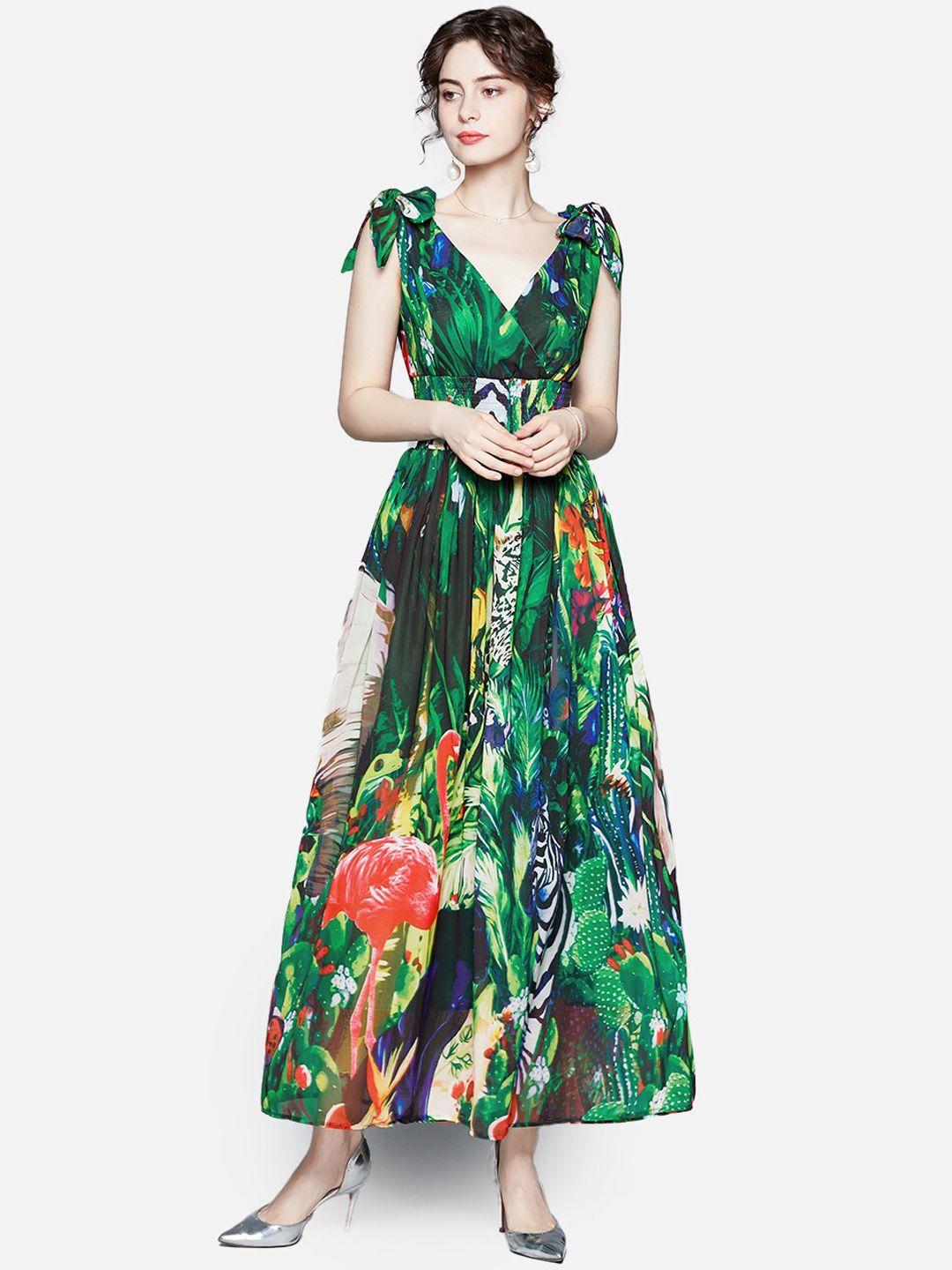 jc collection green & red printed fit & flare maxi dress