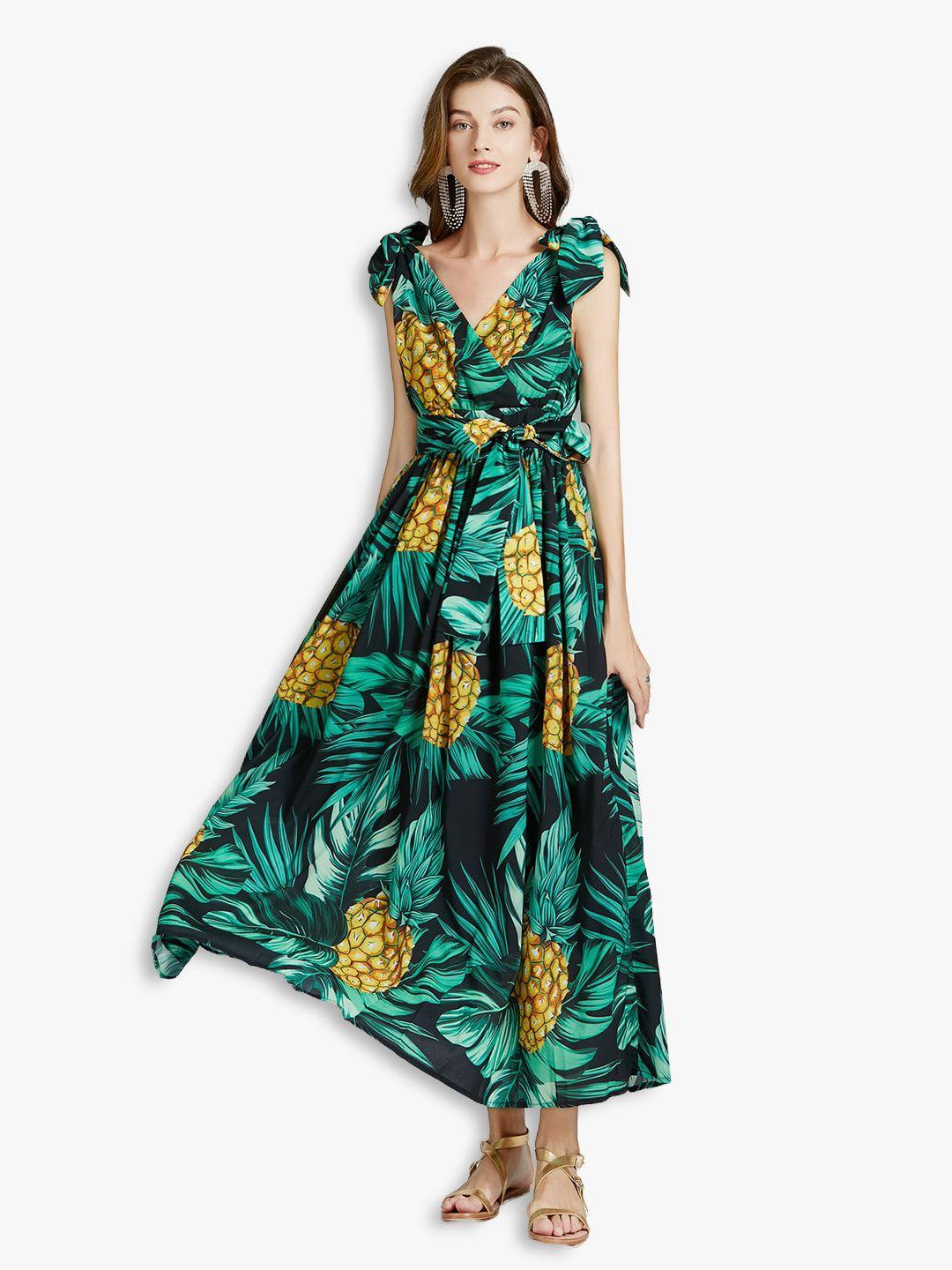 jc collection green & yellow tropical maxi dress