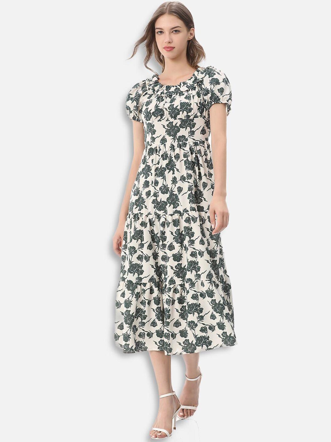 jc collection green floral a-line midi dress