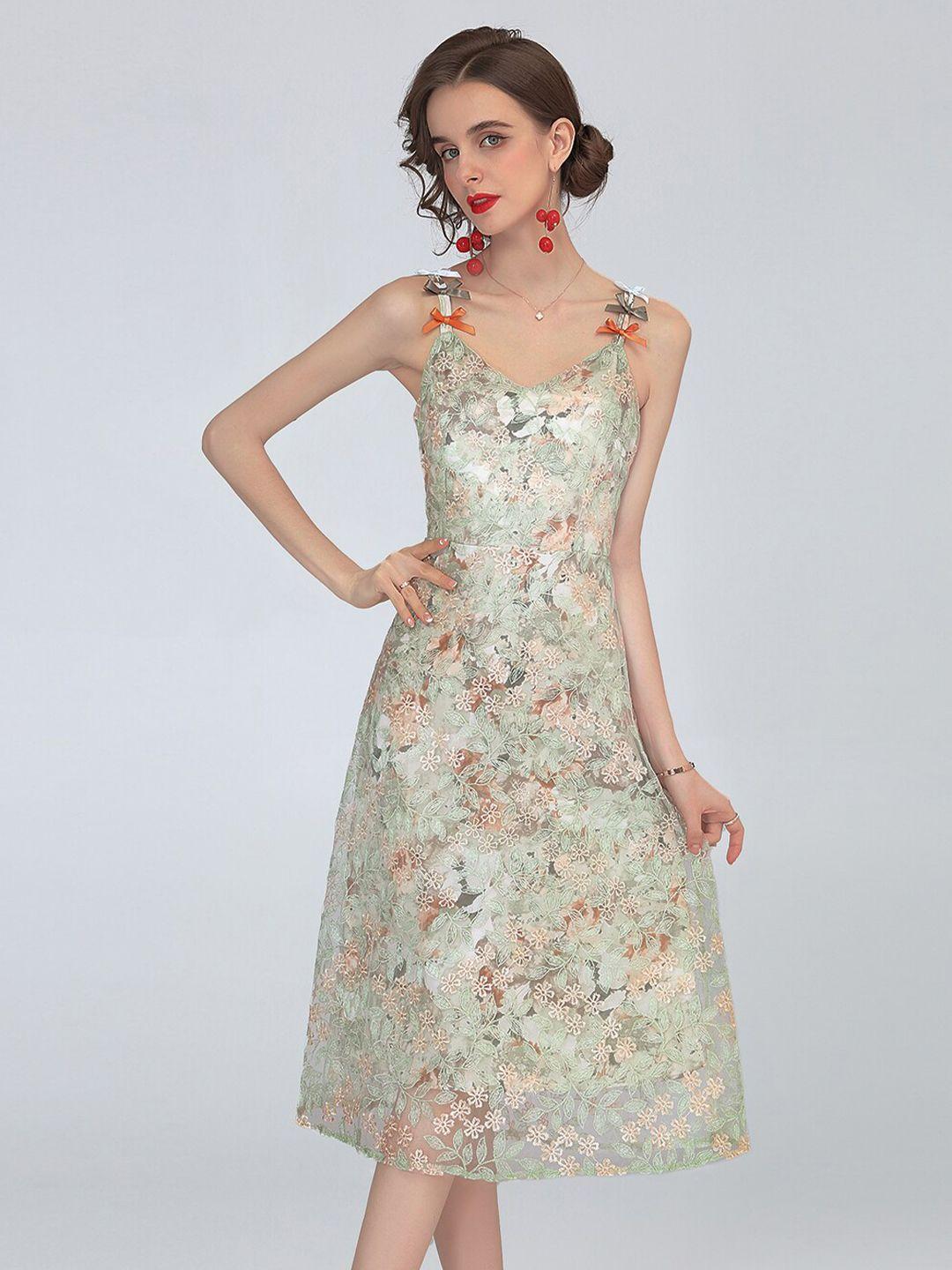 jc collection green floral a-line midi dress