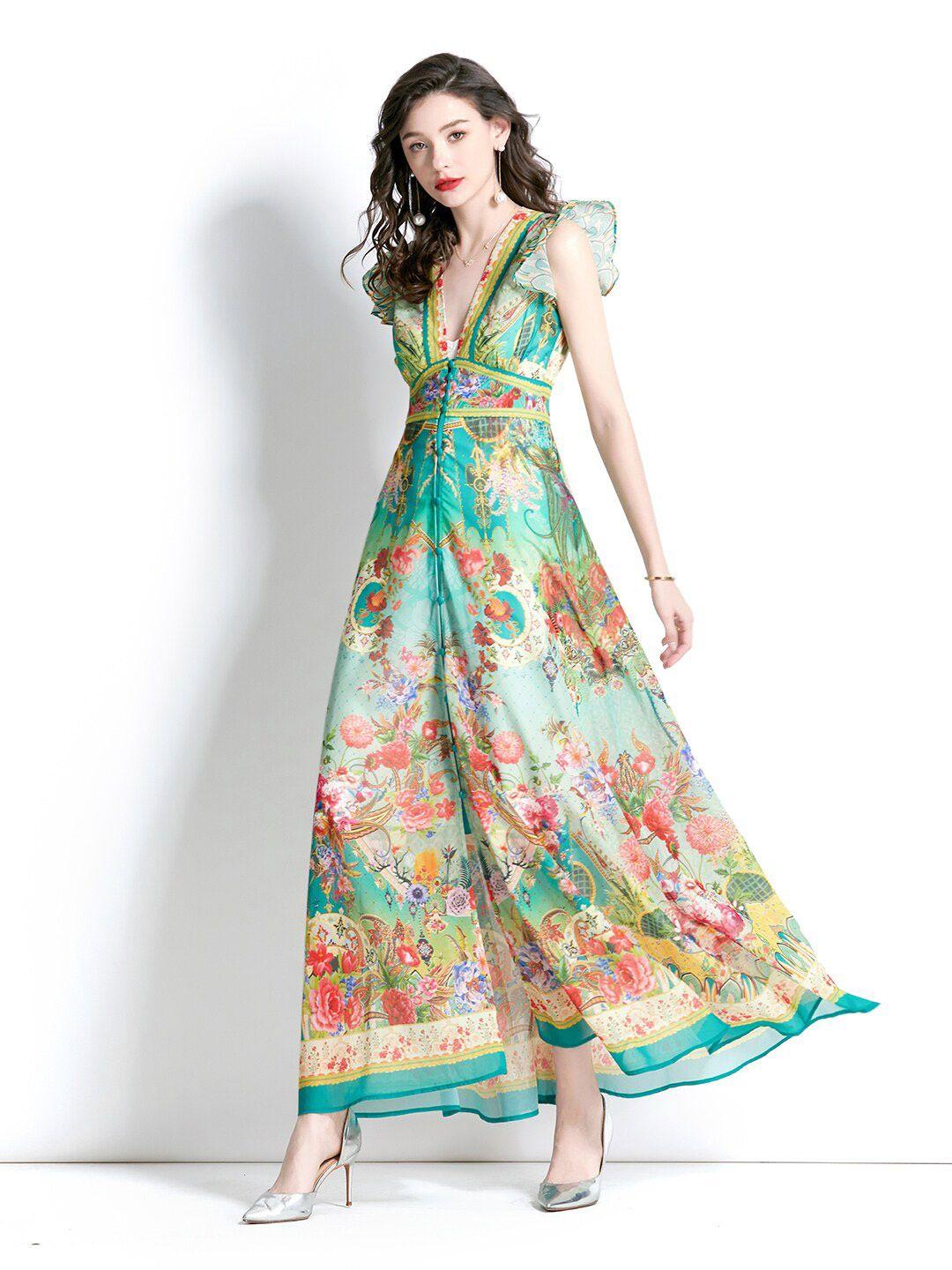 jc collection green floral print maxi dress