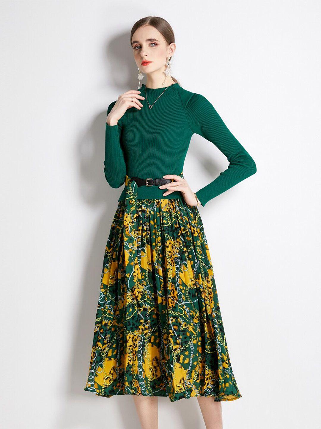 jc collection high neck top with printed skirt