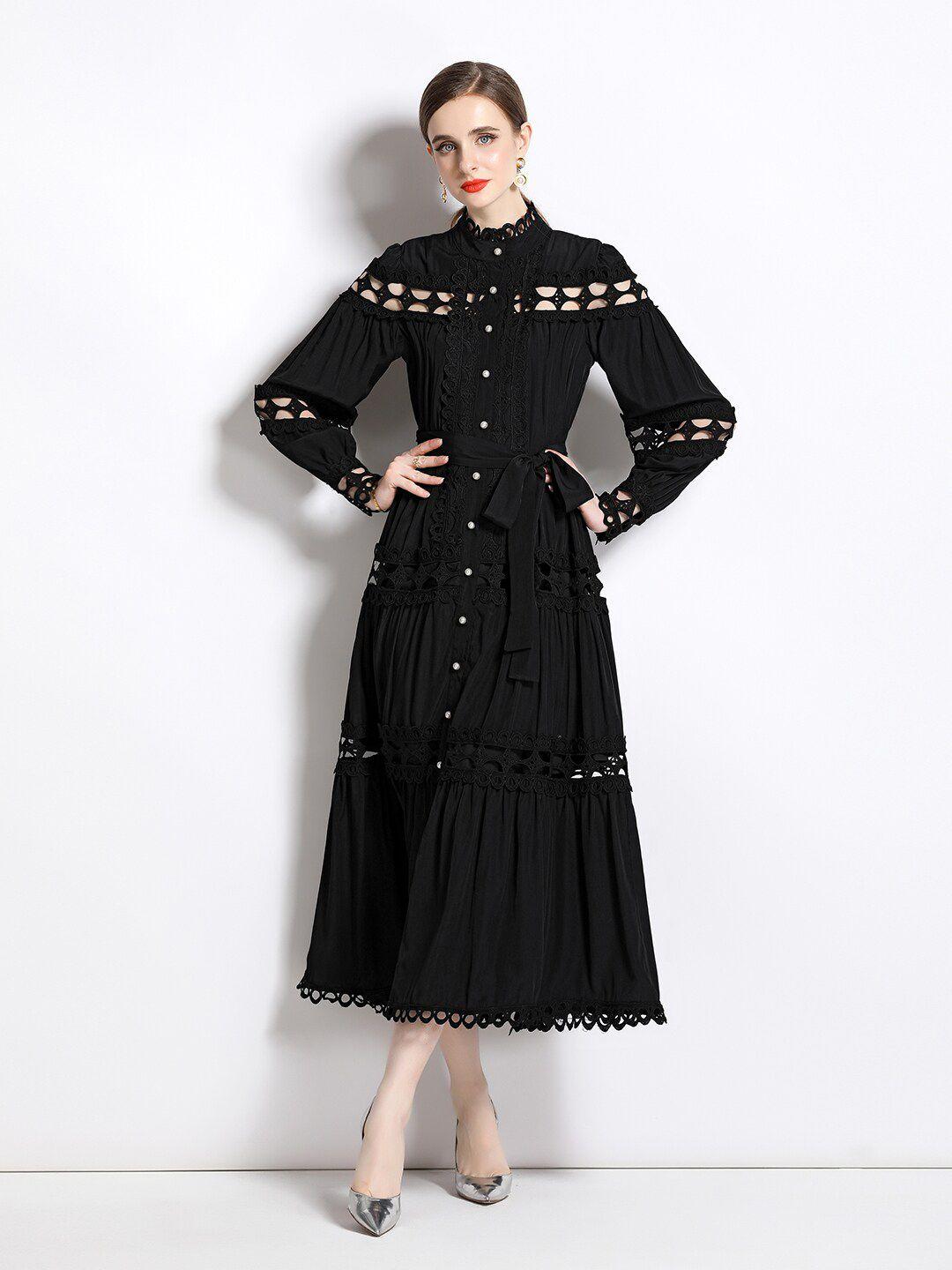 jc collection mandarin collar cuffed sleeves midi dress