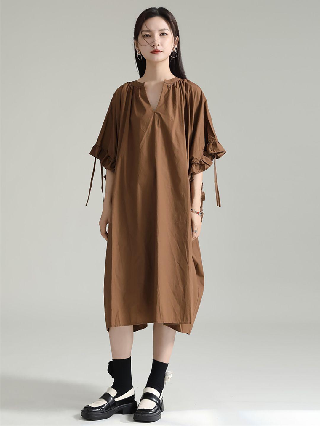 jc collection mandarin collar extended sleeves tie-ups detail a-line midi dress