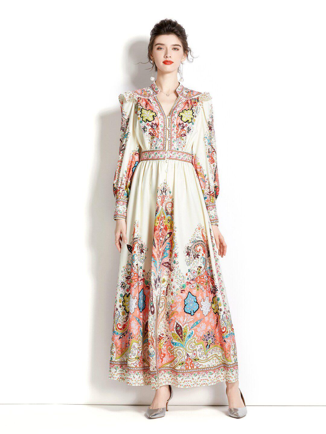 jc collection mandarin collar floral printed maxi dress