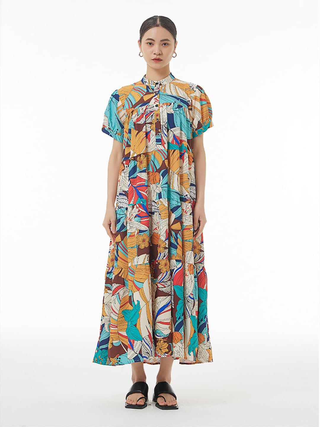 jc collection mandarin collar floral printed maxi dress