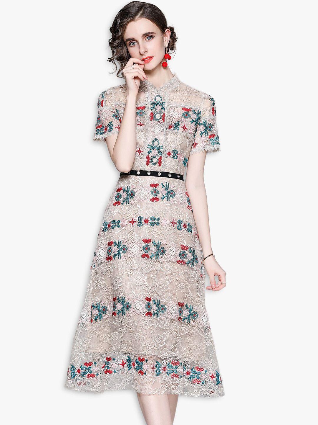 jc collection multicoloured floral off-shoulder a-line midi dress