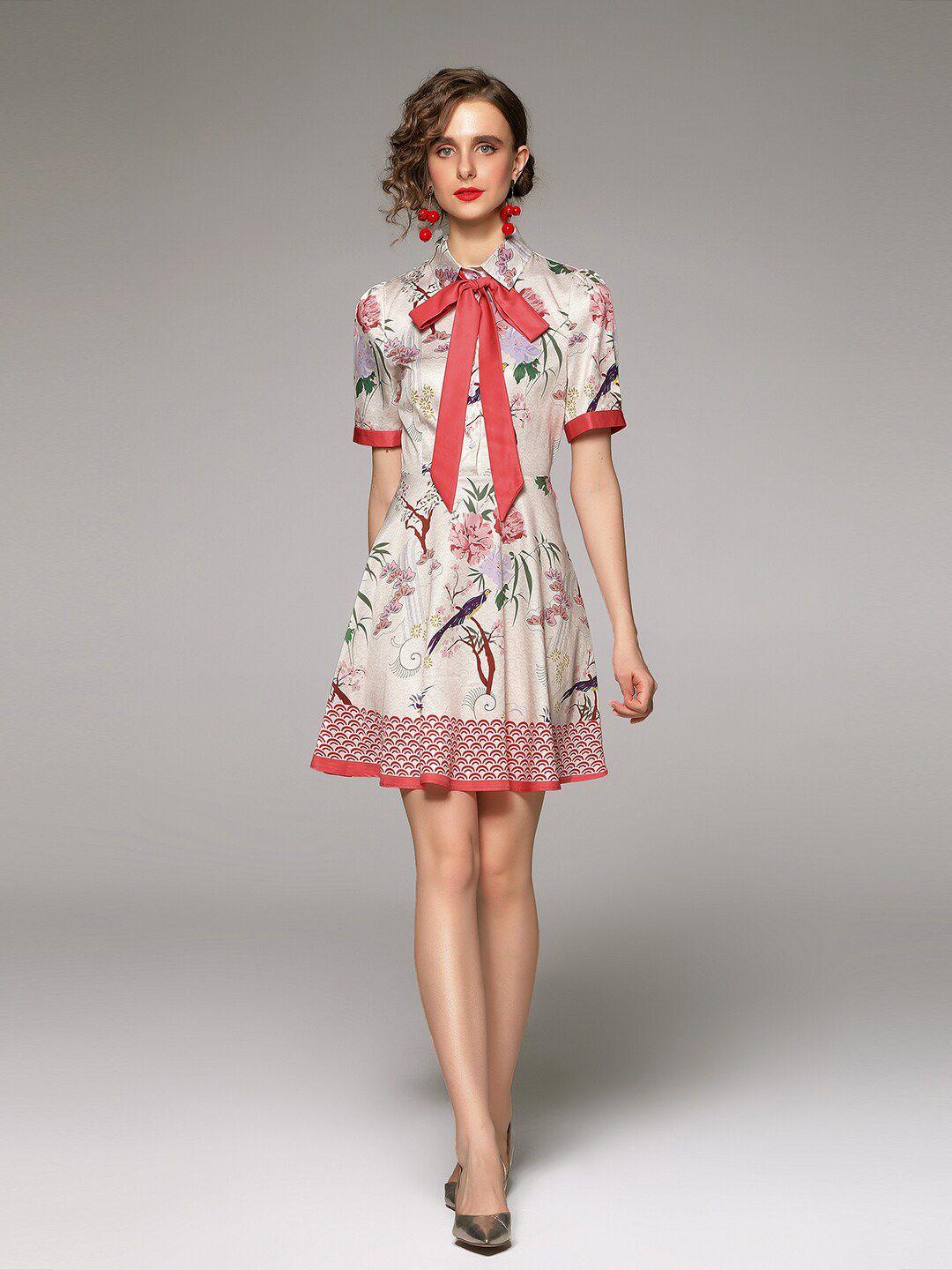 jc collection multicoloured floral tie-up neck a-line dress