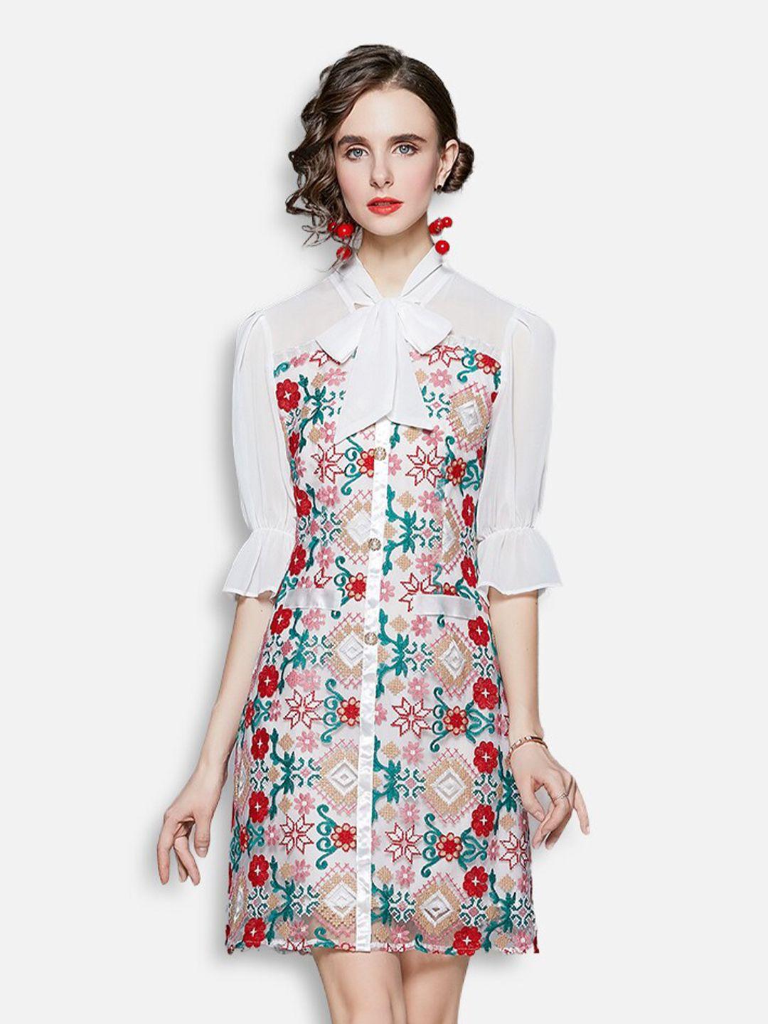 jc collection multicoloured floral tie-up neck a-line dress