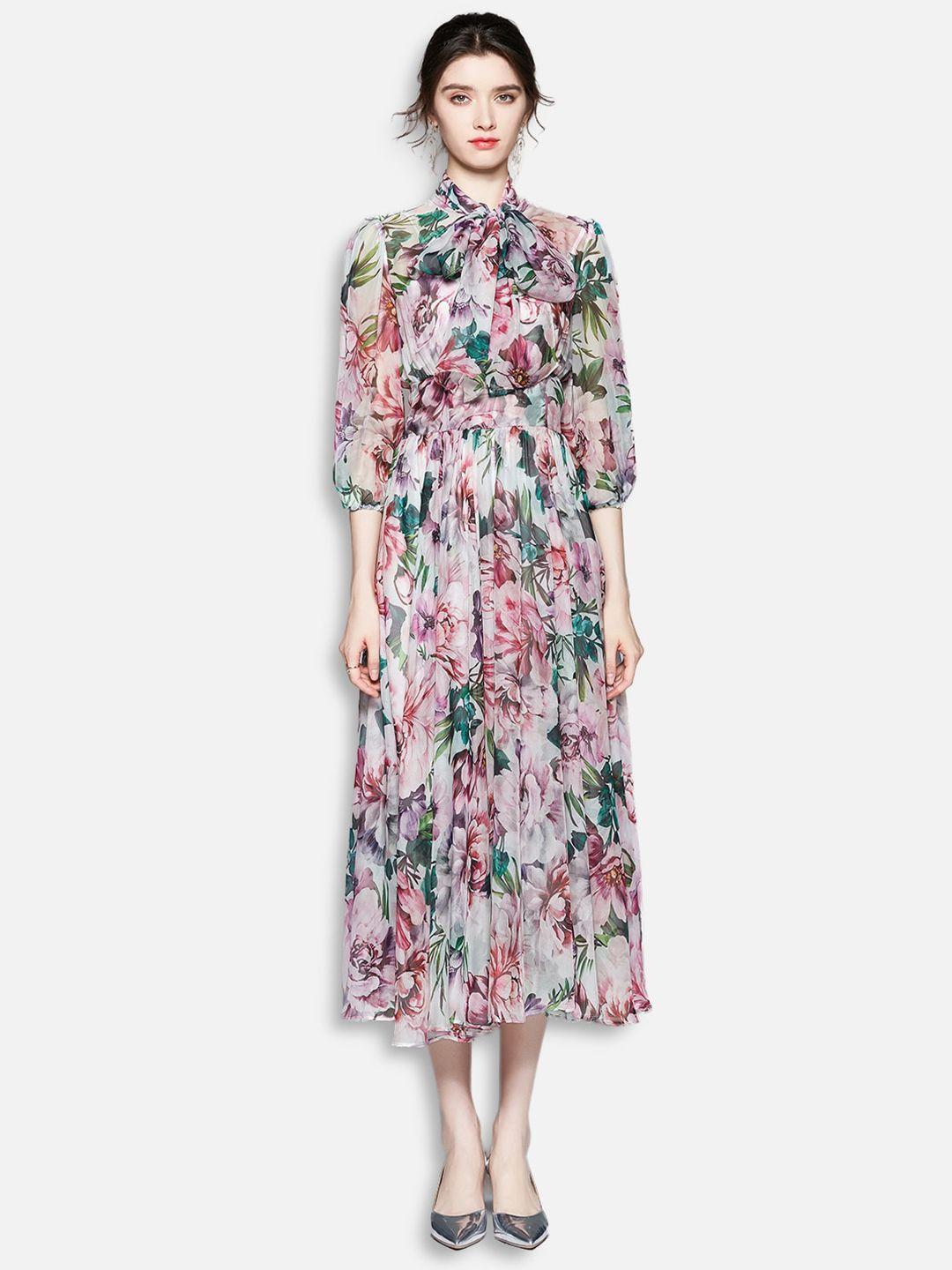 jc collection multicoloured floral tie-up neck midi dress
