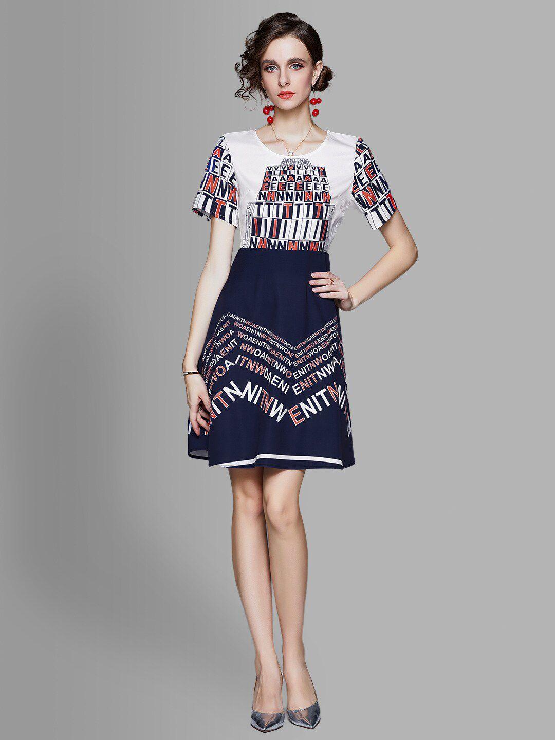 jc collection navy blue printed dress