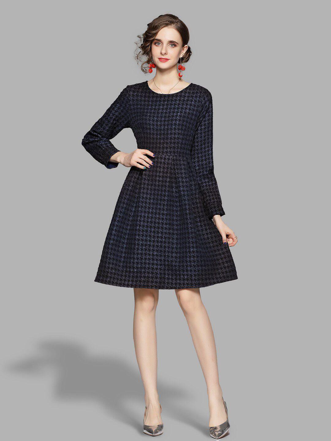 jc collection navy blue printed fit and flare dress
