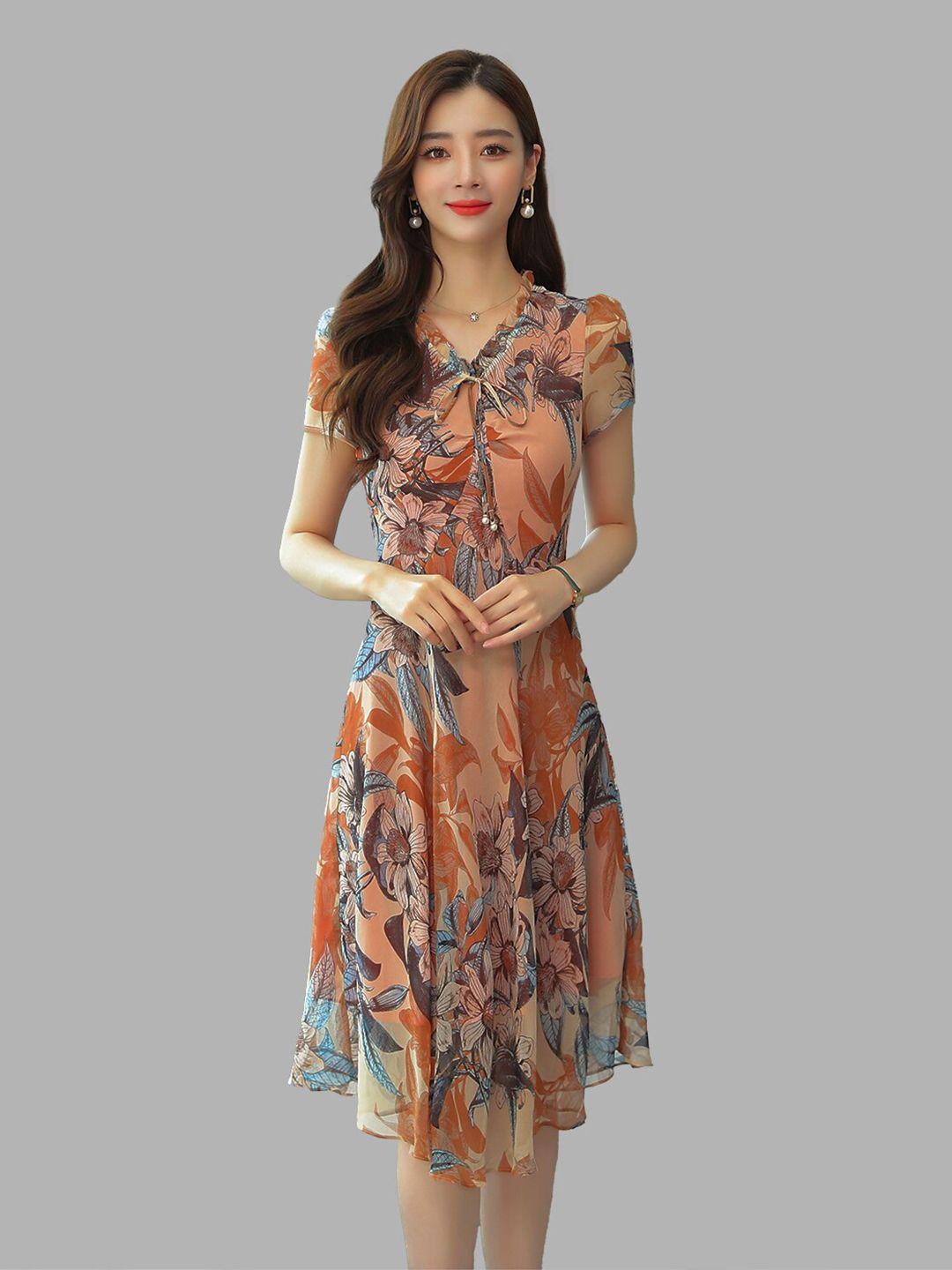 jc collection orange floral midi dress