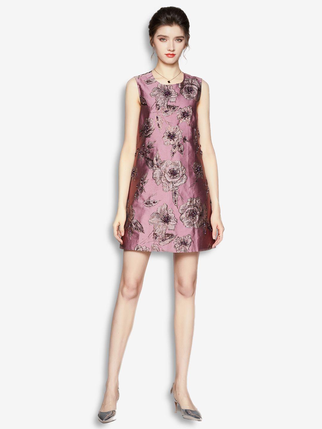 jc collection pink & black floral embroidered sheath dress