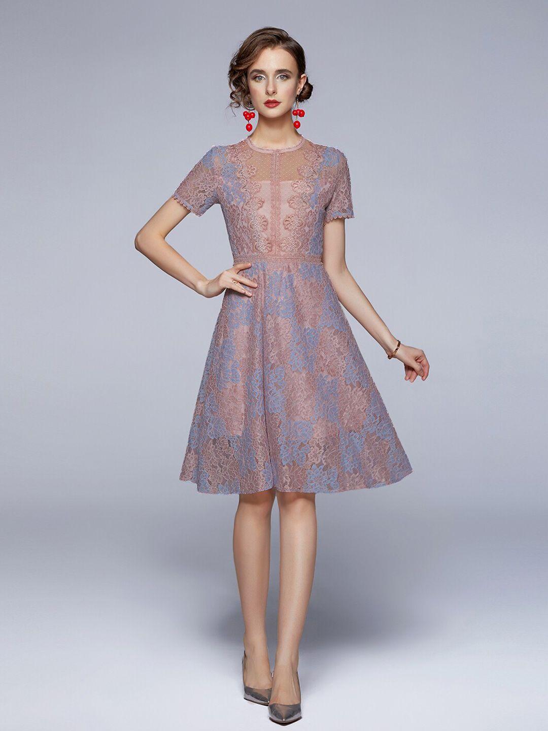 jc collection pink & blue lace dress