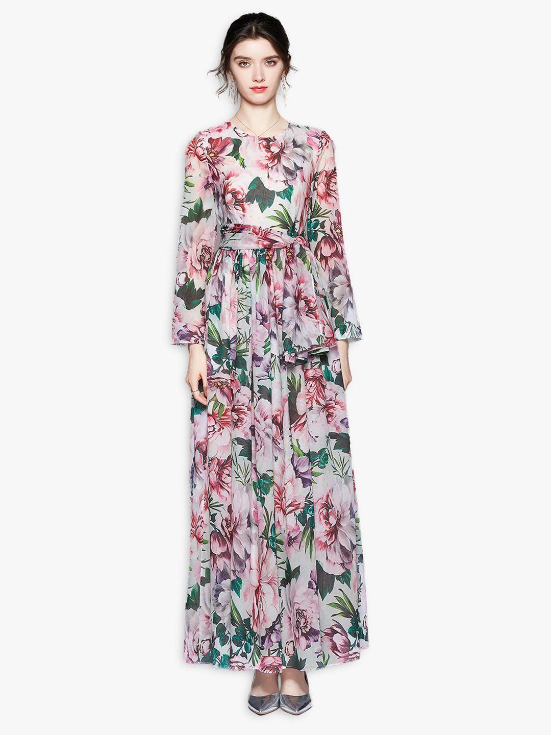 jc collection pink & green floral maxi dress