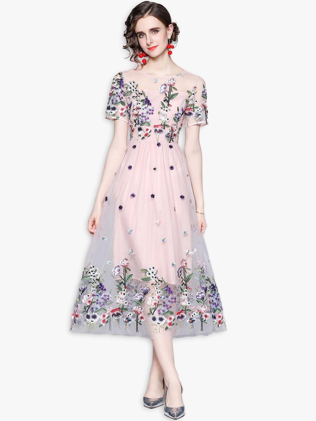 jc collection pink & navy blue floral midi dress