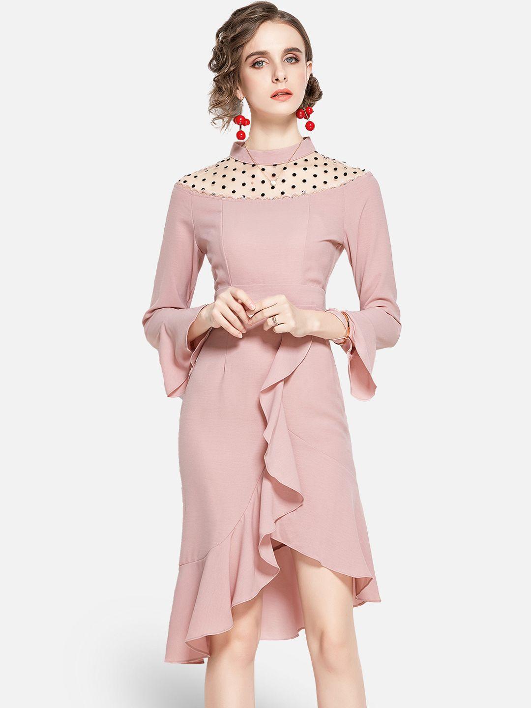 jc collection pink fit & flare tulip ruffle dress