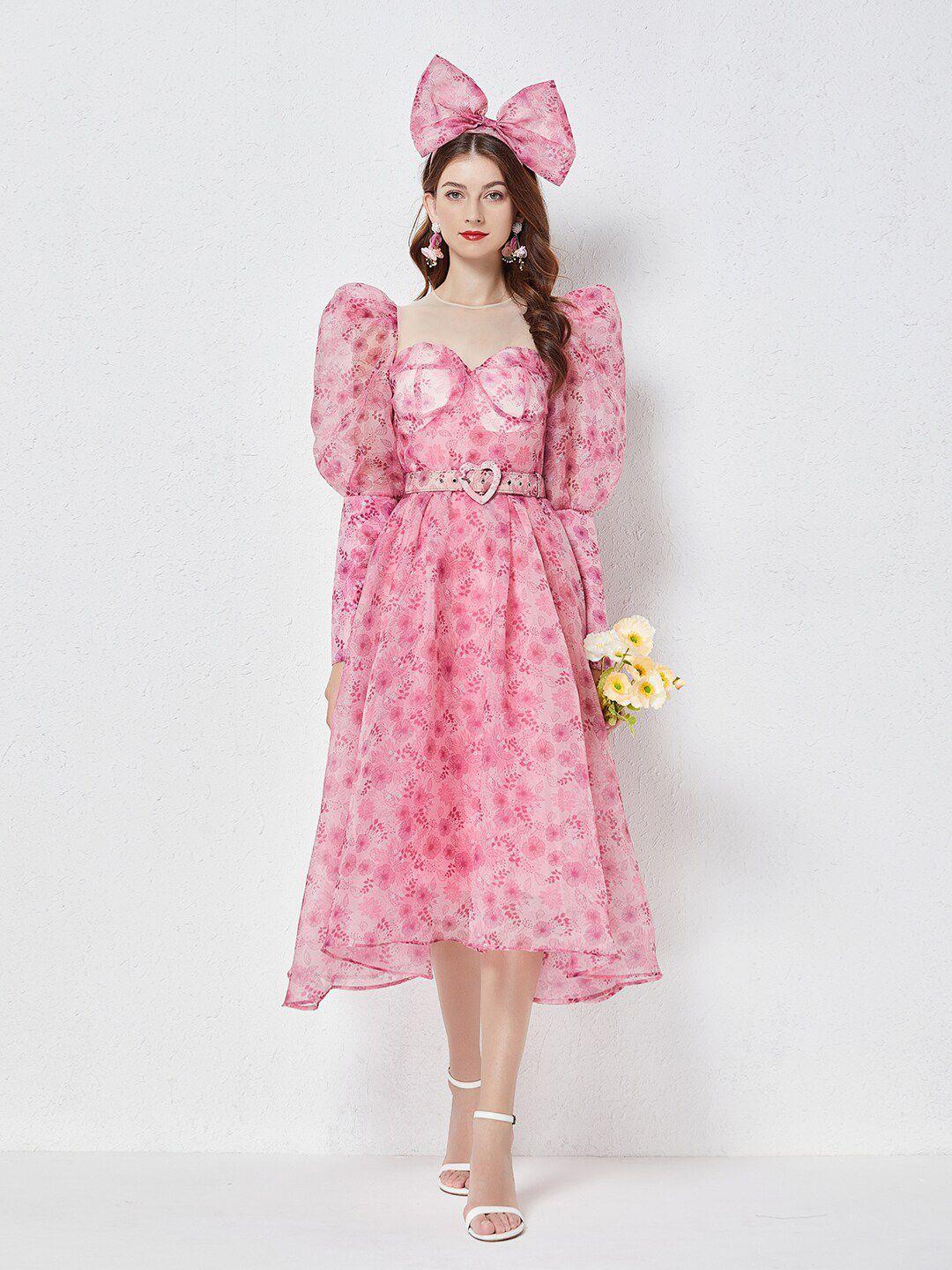 jc collection pink floral a-line midi dress