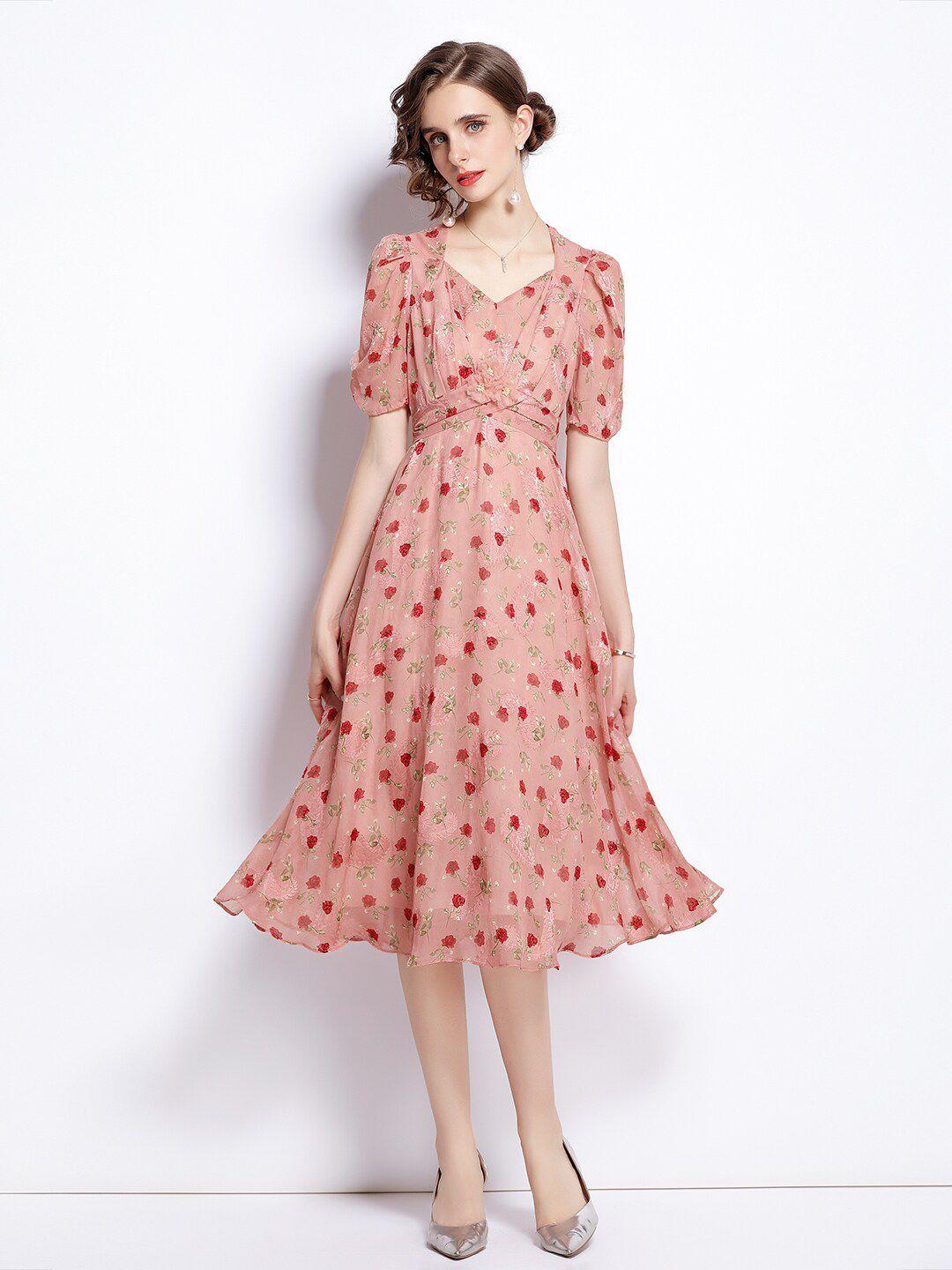 jc collection pink floral midi dress