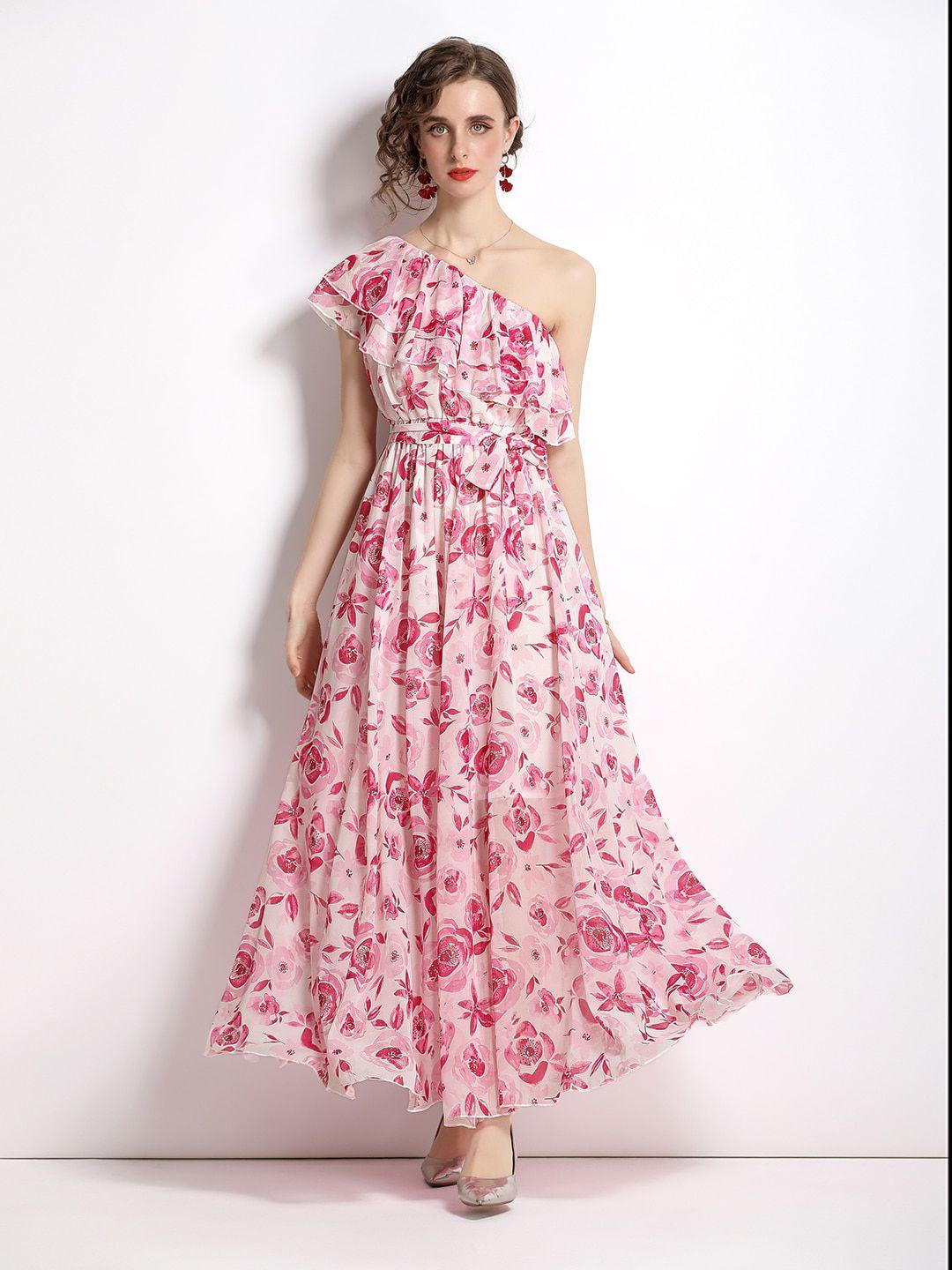 jc collection pink floral one-shoulder maxi dress