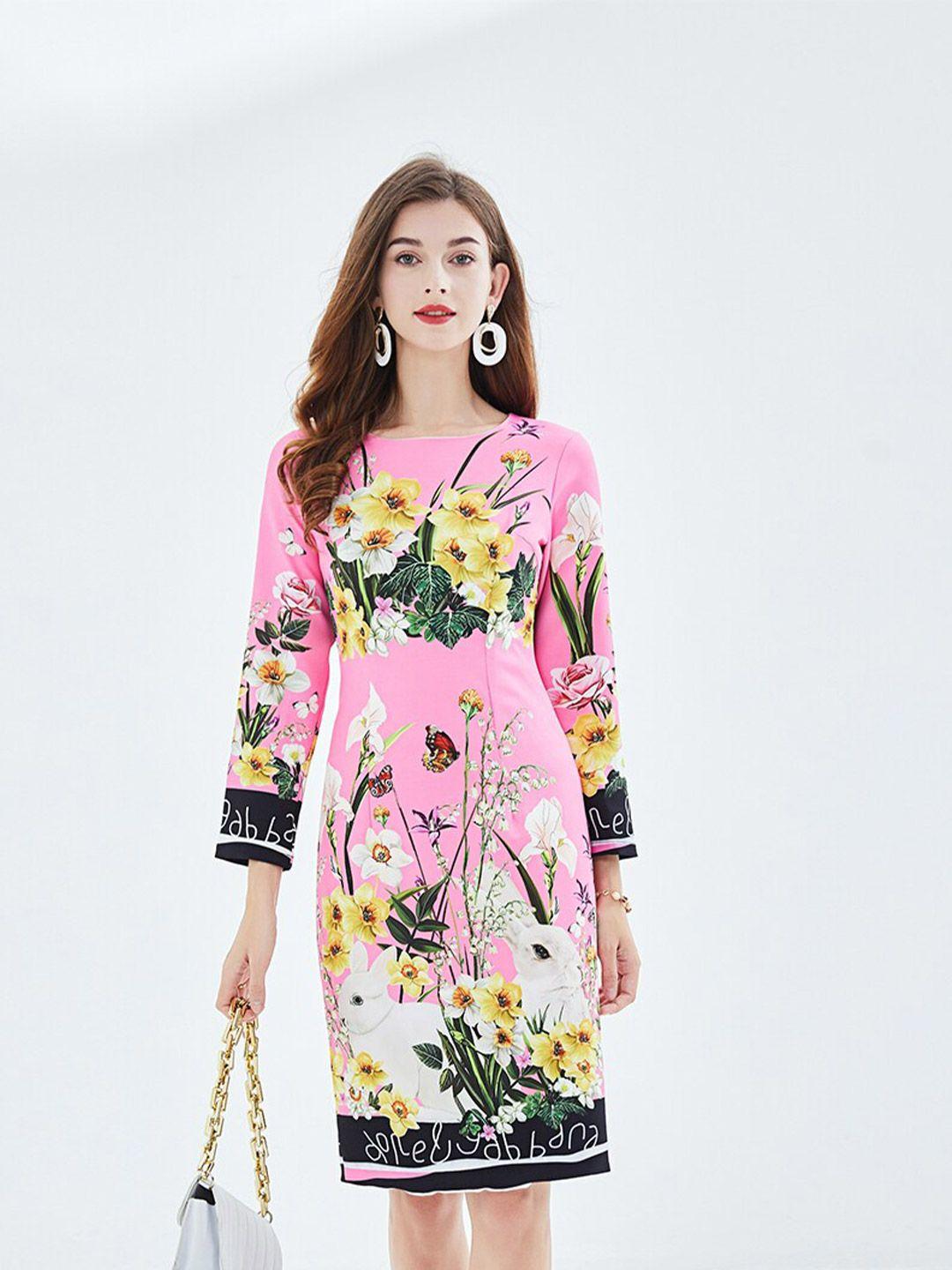 jc collection pink floral print fit & flare dress