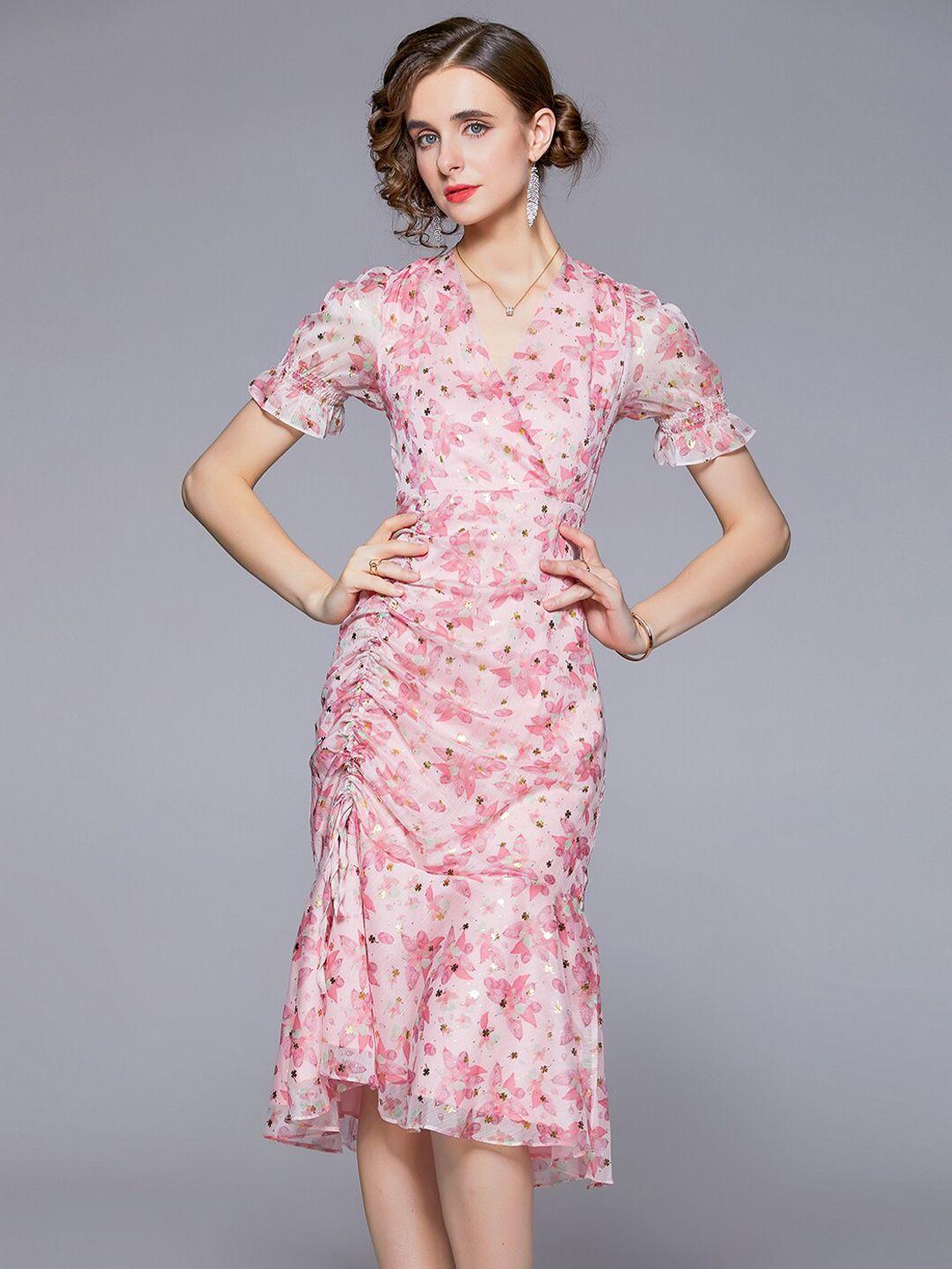 jc collection pink floral sheath midi dress