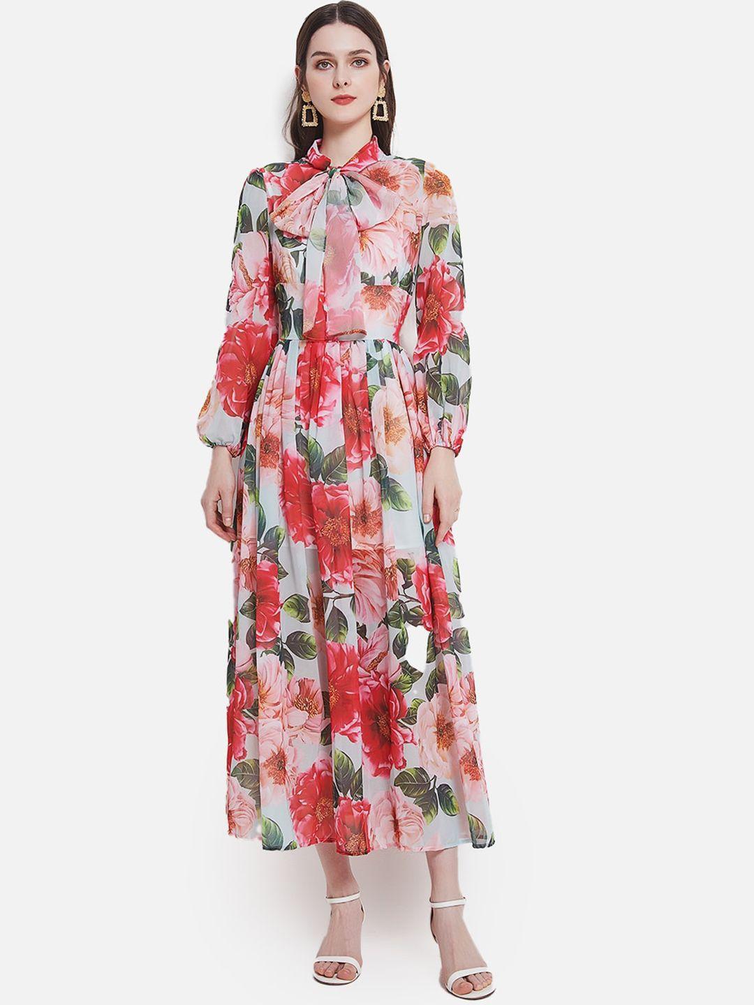 jc collection pink floral tie-up neck maxi dress