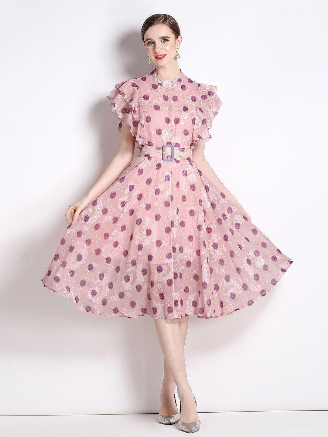 jc collection polka dot print flutter sleeve fit & flare dress