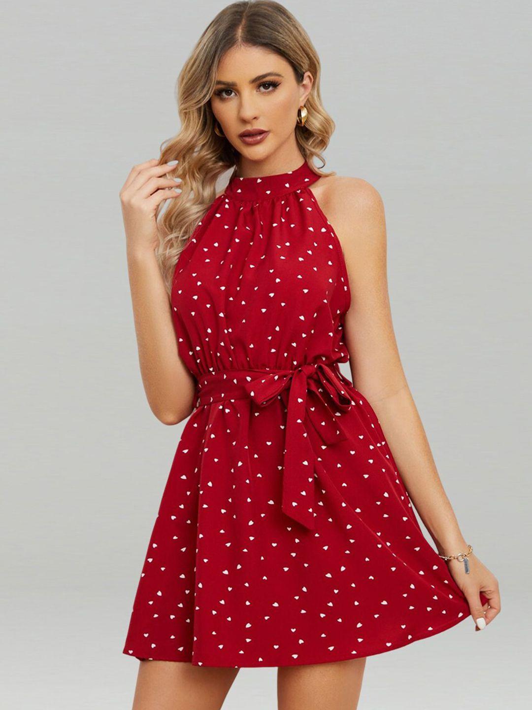 jc collection polka dot printed halter neck fit & flare mini dress