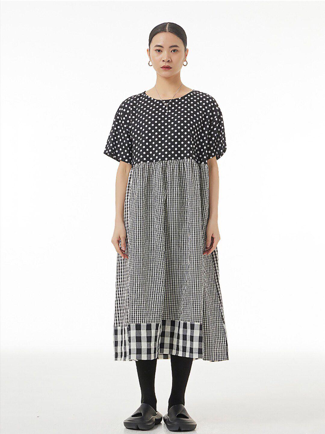 jc collection polka dots printed pure cotton fit & flare midi dress