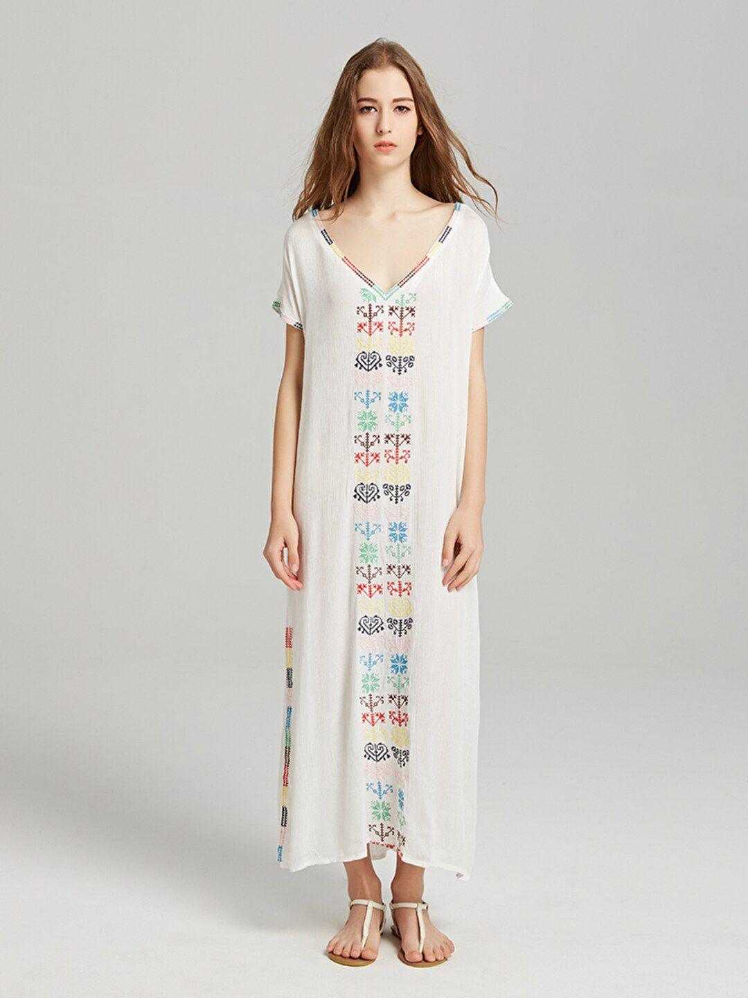 jc collection printed a-line side slit cotton maxi dress