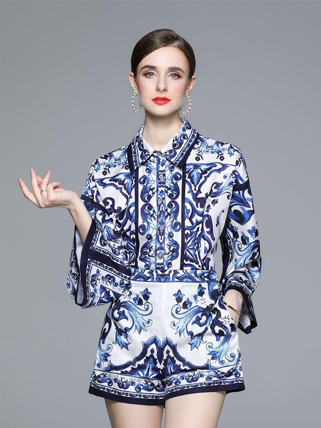 jc collection printed drop-shoulder shirt with shorts