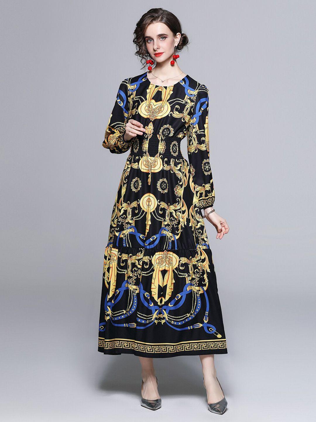 jc collection printed ethnic motifs round neck full sleeves maxi dress