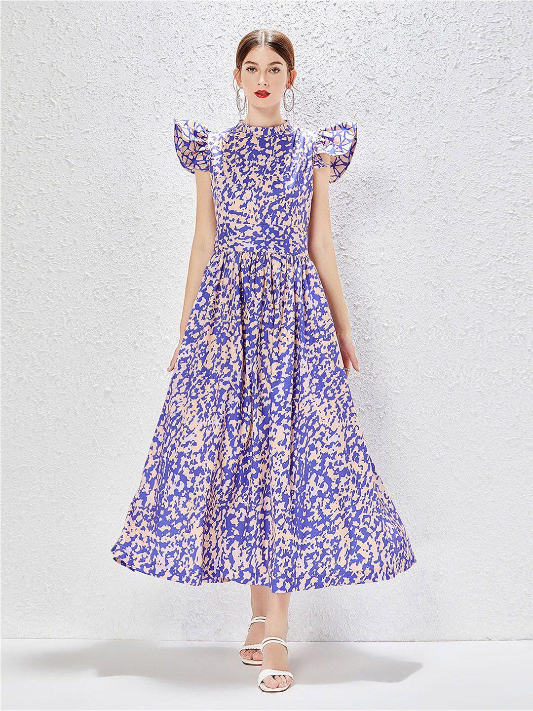 jc collection printed fit & flare flutter sleeves midi dress