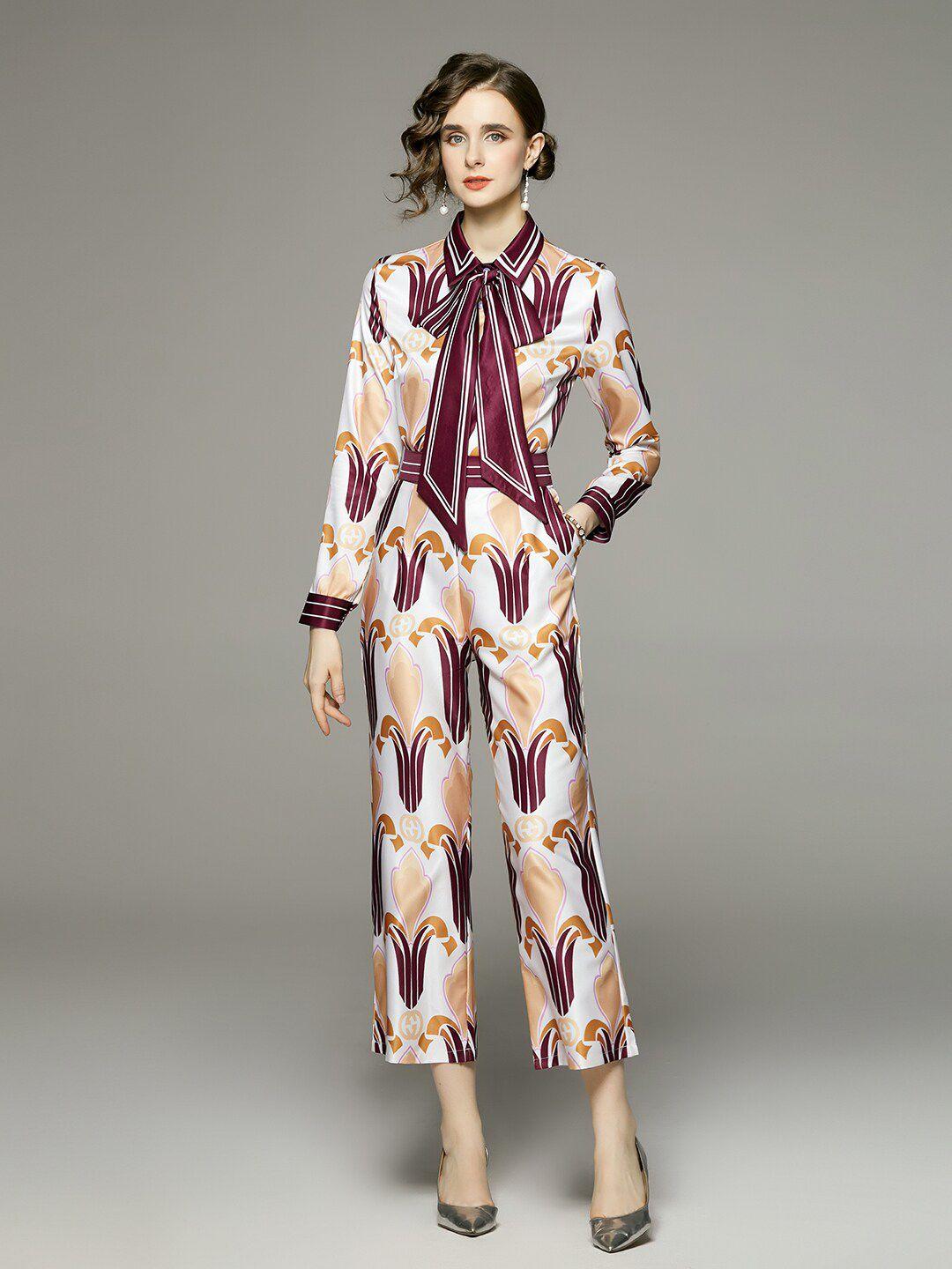 jc collection printed long sleeves shirt with trousers co-ords