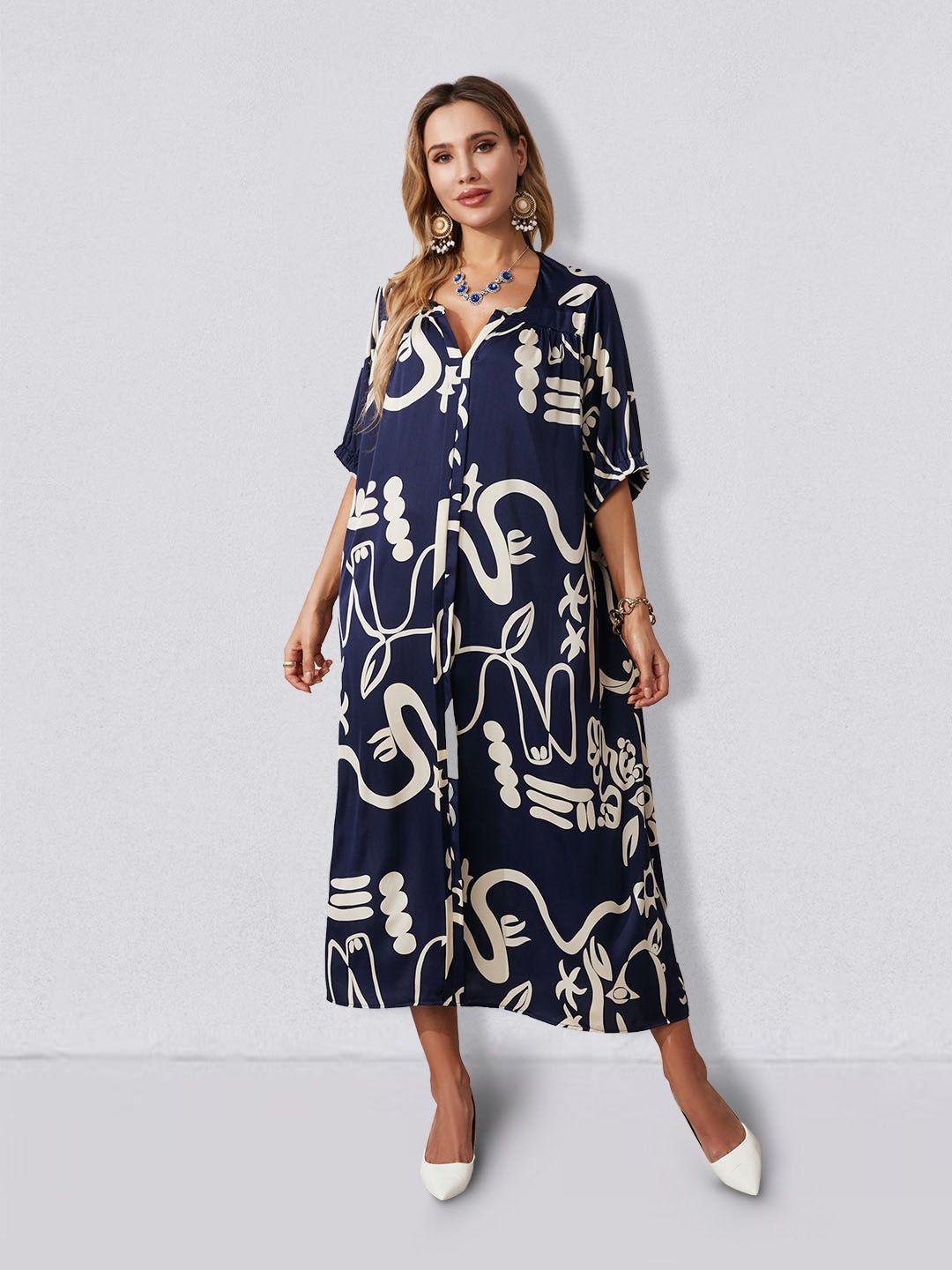 jc collection printed notched collar midi a-line dress