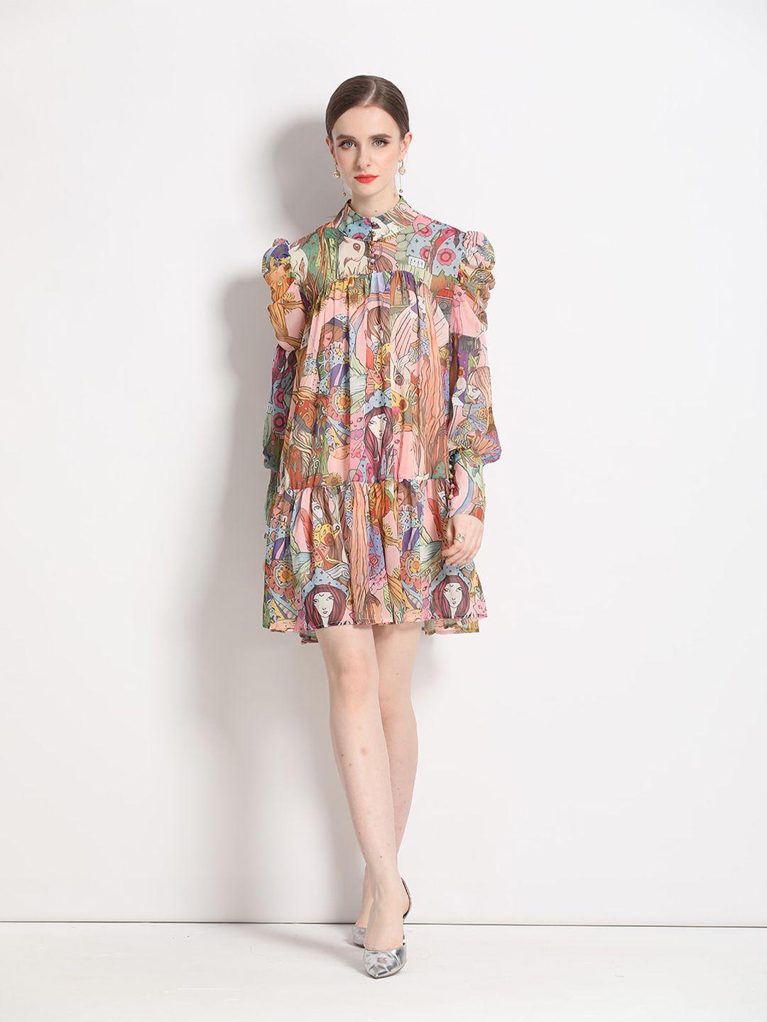 jc collection printed puff sleeves a-line dress