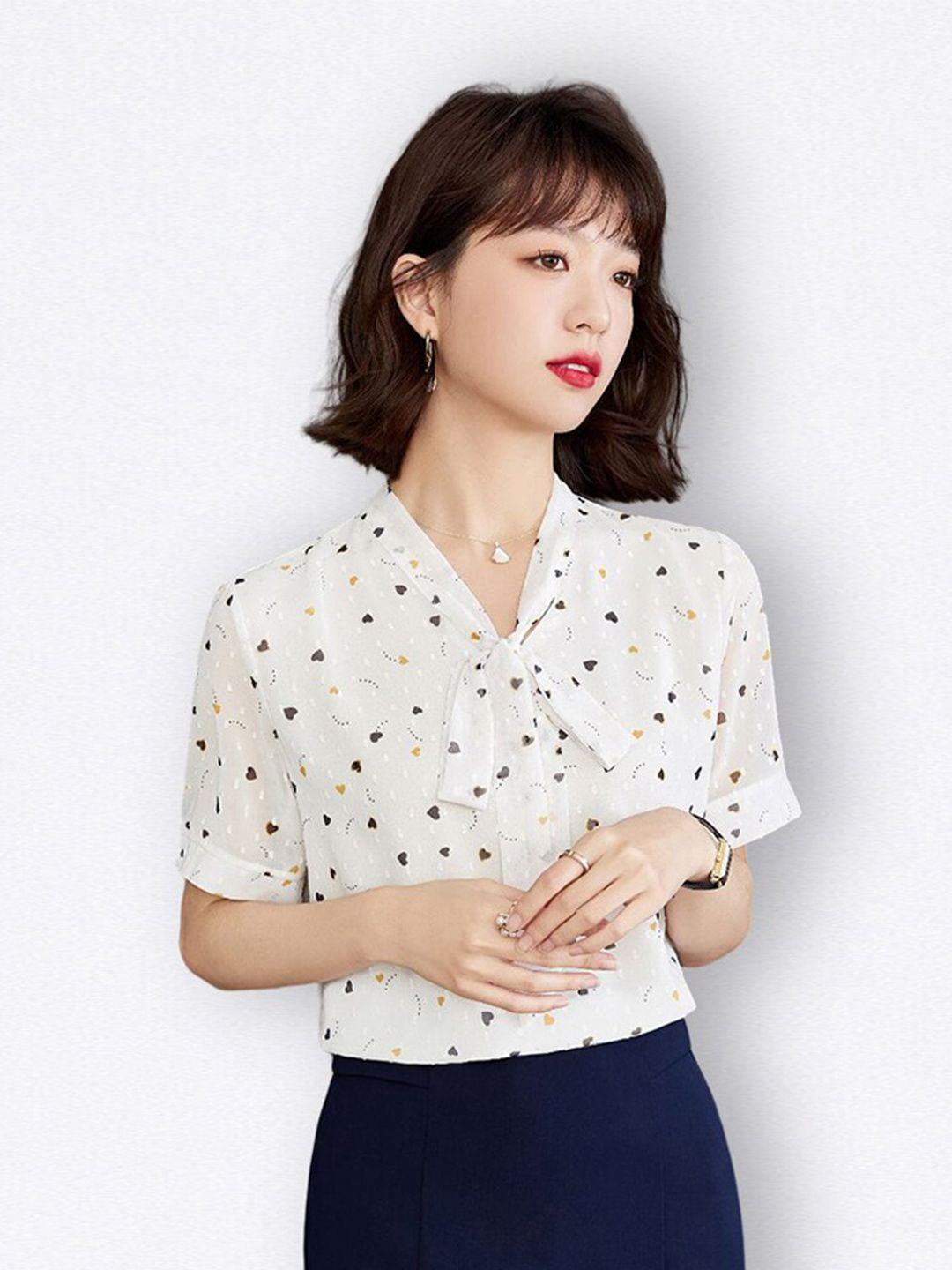 jc collection printed tie-up neck shirt style tops