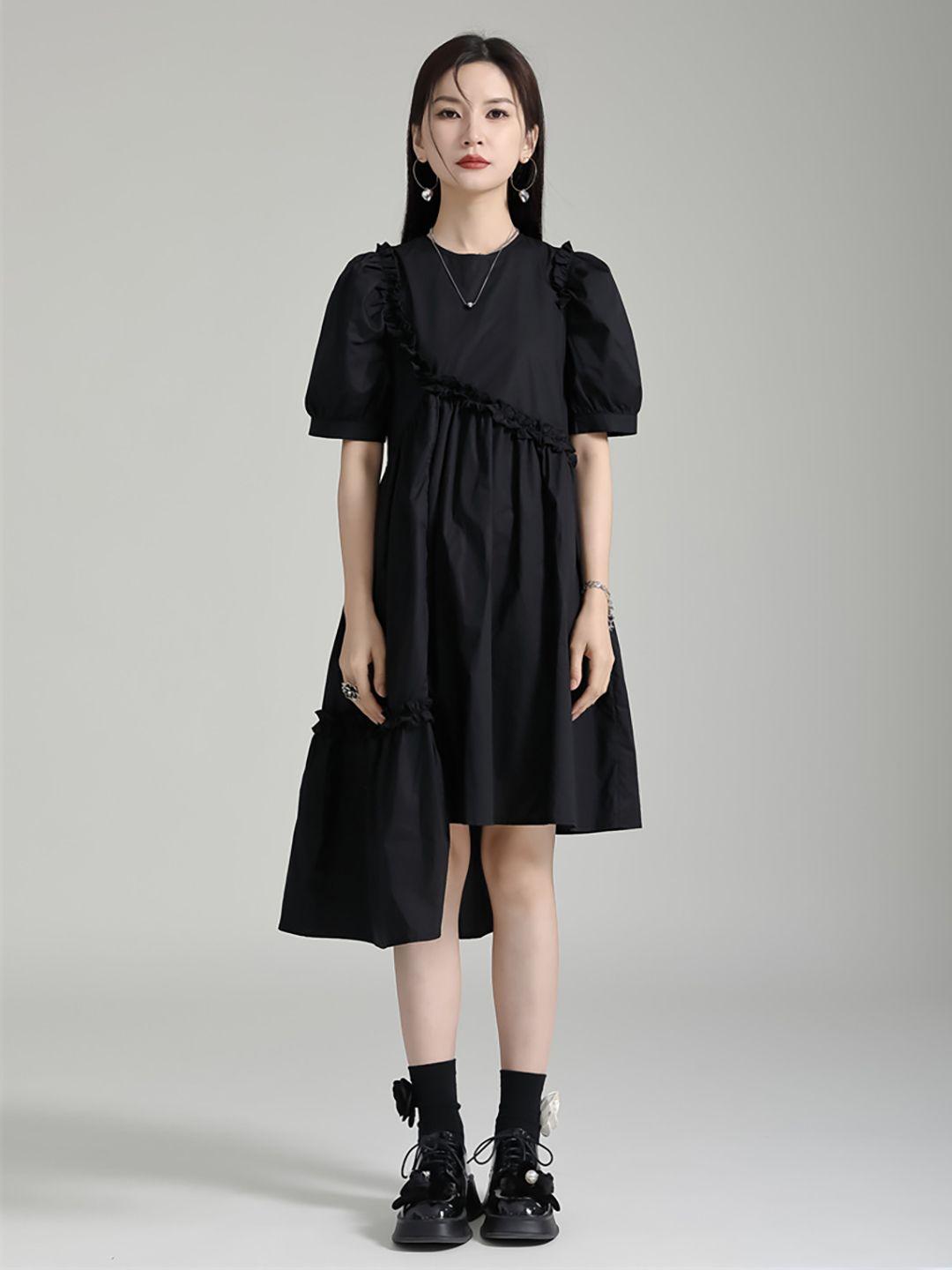 jc collection puff sleeves fit & flare midi dress