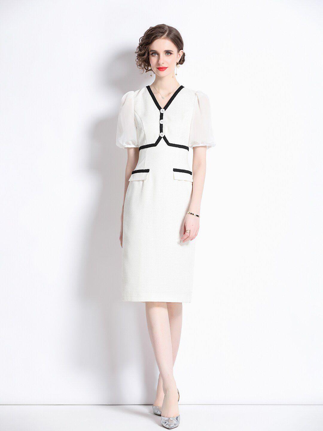 jc collection puff sleeves v-neck sheath dress