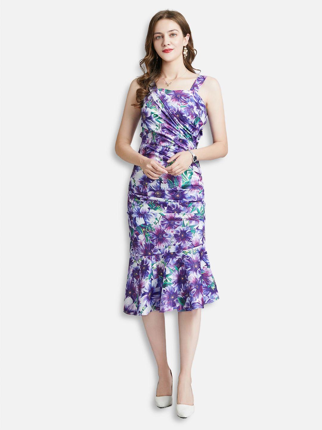 jc collection purple & green floral sheath midi dress