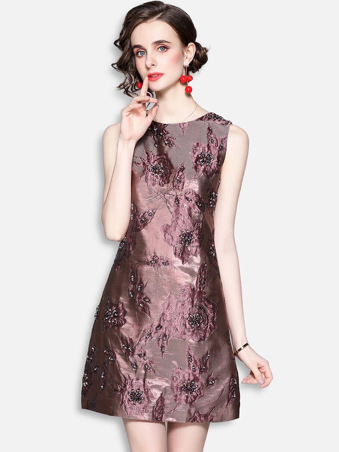 jc collection purple floral embroidered a-line mini dress