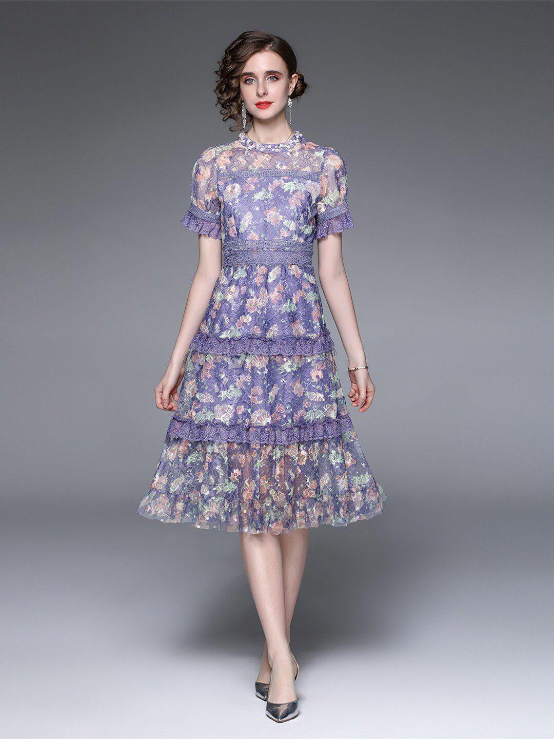 jc collection purple floral midi dress